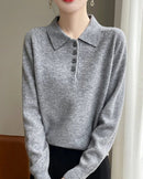 Wool Polo Collar Knitted Pullover Sweater