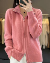 Merino Wool Blend Double Zip Tassel Open Cardigan