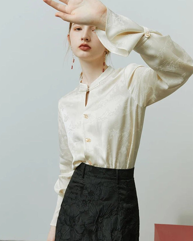 New Chinese Style Acetic Acid Button-down Shirt
