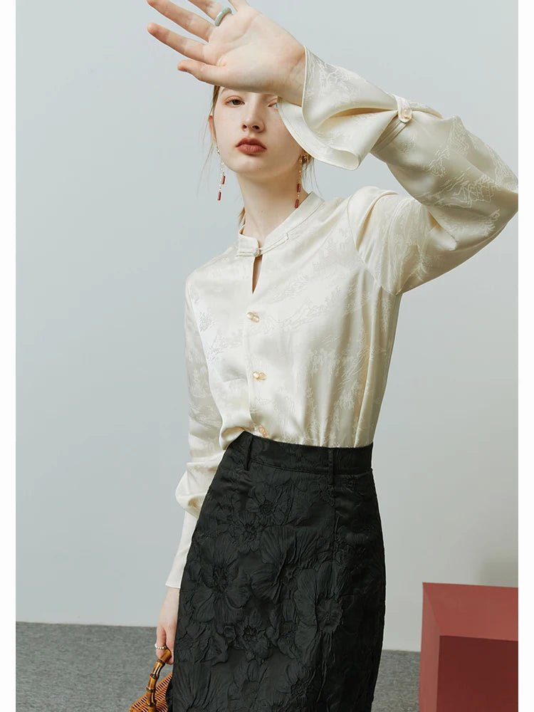 New Chinese Style Acetic Acid Button-down Shirt