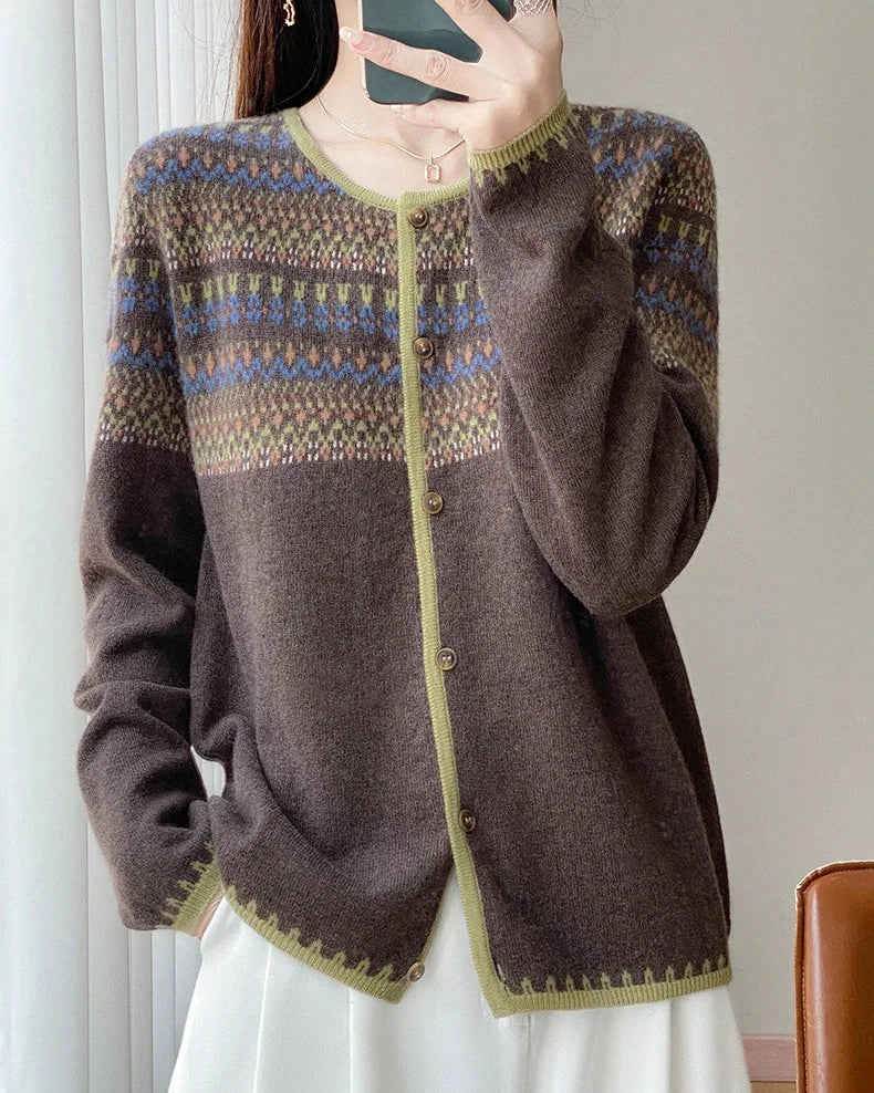 Contrast Jacquard Wool Cardigan