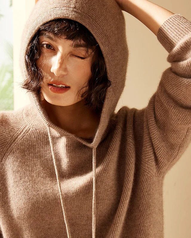 Cashmere Knitted Long-Sleeved Hooded Pullover