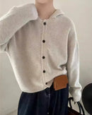 Single-Breasted Cashmere Hooded Cardigan