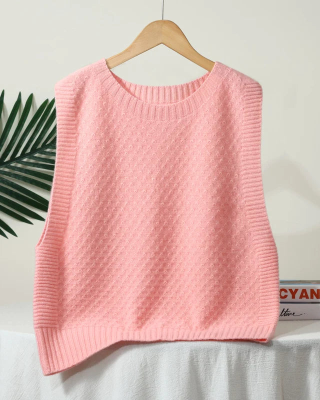 Merino wool jacquard sweater vest. Soft, breathable & anti-pilling — effortless layering for women in spring and autumn.