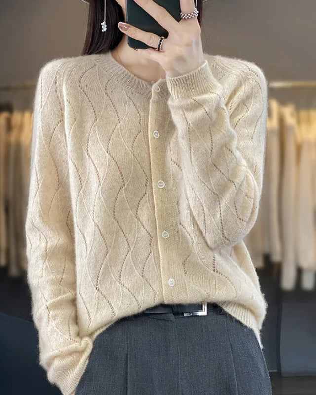 Merino Wool Hollow Knit Cardigan