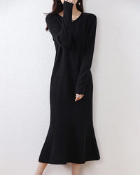 Wool Round-Neck Rolled-Hem Mermaid Long Dress