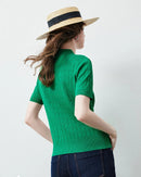 Ice Silk Cable Knit Polo Top