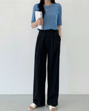 High-Waisted Cotton-Linen Straight Leg Pants