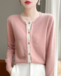 Merino Wool Solid O-Neck Button Knit Cardigan