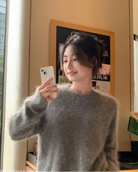 Cashmere Fluffy Round-Neck Pullover