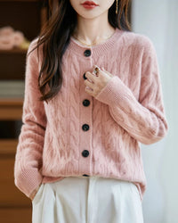 Wool O-Neck Twisted Single-Breasted Cardigan Sweater