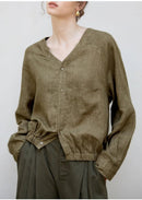 Stylish V-Neck Button-Down Loose Shirt