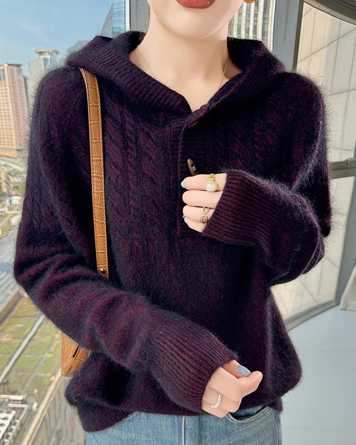 Mink Cashmere Hooded Knit Pullover