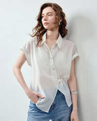 Lyocell Blend Asymmetric Waist-Cinched Shirt