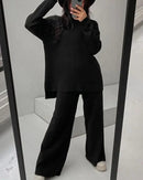 Loose Knit Sweatshirt & Wide-Leg Pants Two-Piece Set