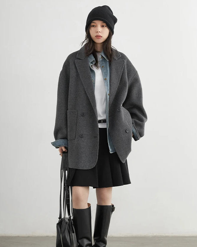 Wool-Blend Double-Breasted Midi Overcoat