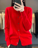 Mink Cashmere Crew Neck Loose Cardigan Sweater