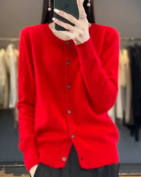 Mink Cashmere Crew Neck Loose Cardigan Sweater