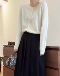Pure Wool Round-Neck Slim Cardigan