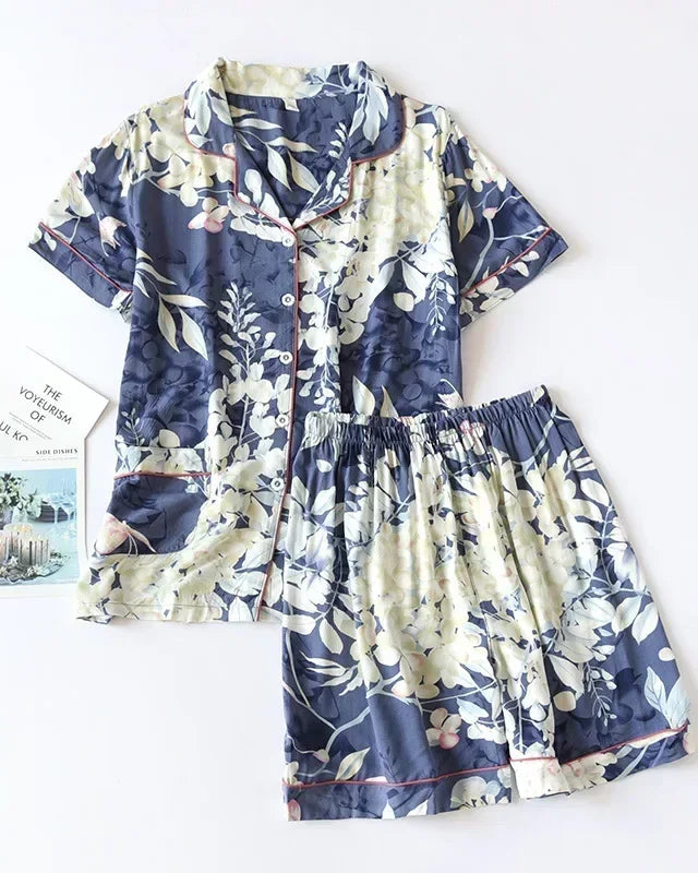 Floral Print Short-Sleeve Pajama Set