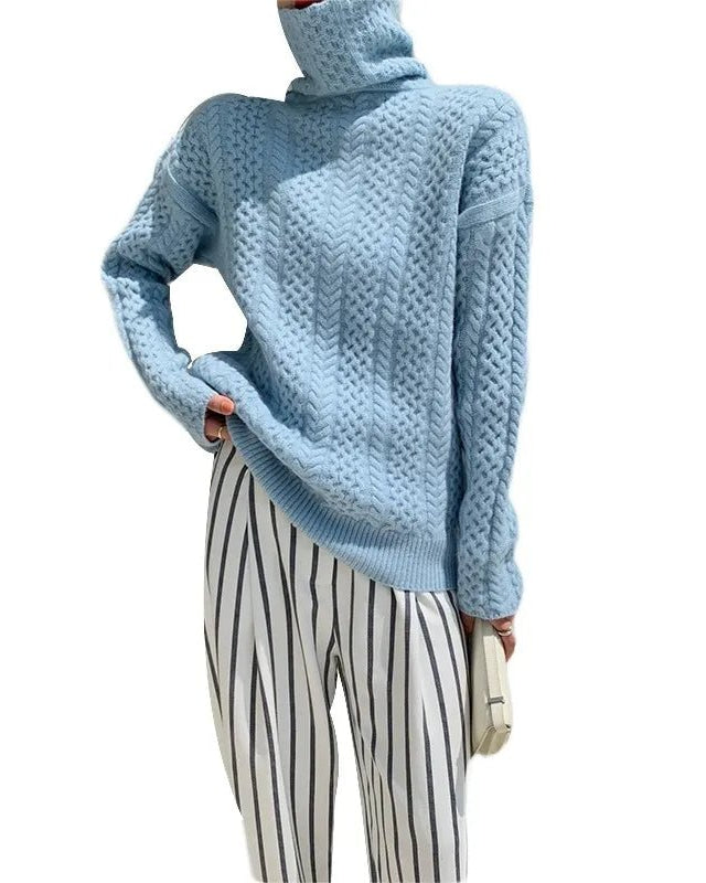 Cable Knit Turtleneck Wool Sweater