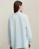 Ruffled V-Neck Long-Sleeved Loose-Fitting Shirt