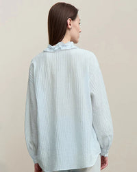 Ruffled V-Neck Long-Sleeved Loose-Fitting Shirt
