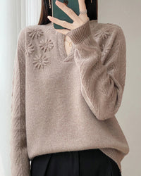 Floral-Embroidered Wool Sweater