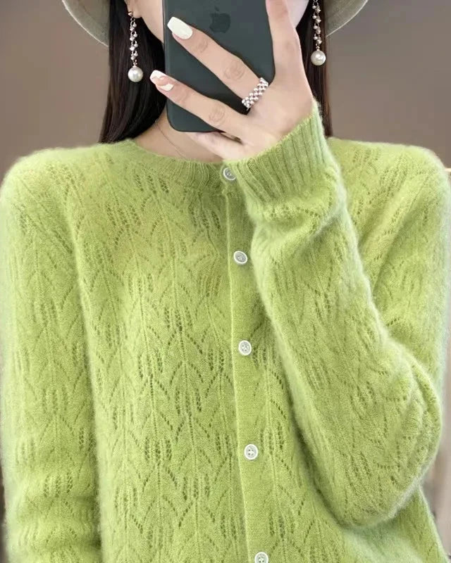 Thick Button-Front Merino Wool Cardigan