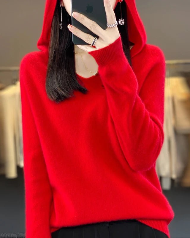 Soft Wool Knit Hooded Pullover Sweater
