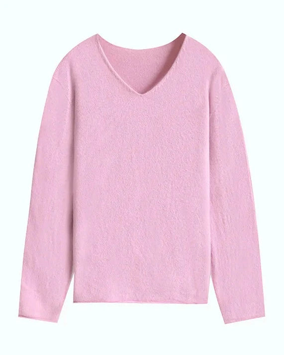 Wool V-Neck Rolled Edge Sweater