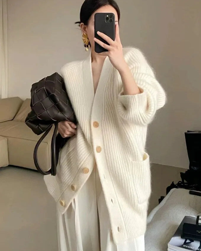 Long Cashmere Knit Cardigan