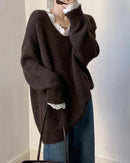 Soft V-Neck Lace-Trimmed Loose Knit Sweater