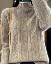 Diamond-Knit Wool Mock-Neck Sweater
