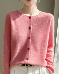 Merino Wool O-Neck Button Cardigan