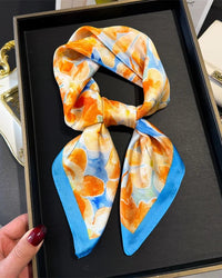 Floral Print Satin Square Scarf