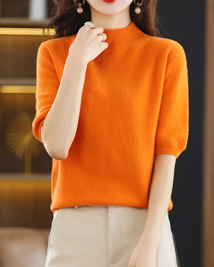 Merino Wool Mock Neck Knit Top