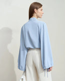 Chiffon Embroidered V-Neck Lantern Sleeve Blouse