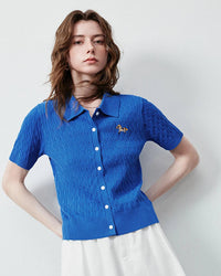Women's Ice Silk cable knit polo top featuring a relaxed loose fit and textured weave, crafted for breathable temperature regulation from dawn commute to dusk dining in warm climates.