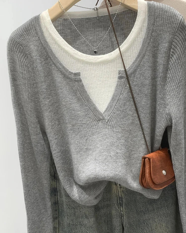 Contrast Color Knit Pullover