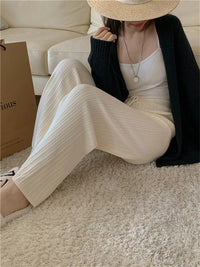 Drawstring Ribbed Knitted Wide Leg Sweatpants