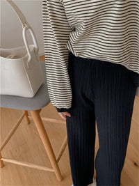 Drawstring Ribbed Knitted Wide Leg Sweatpants