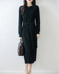 Merino Wool Belted Knit Dress