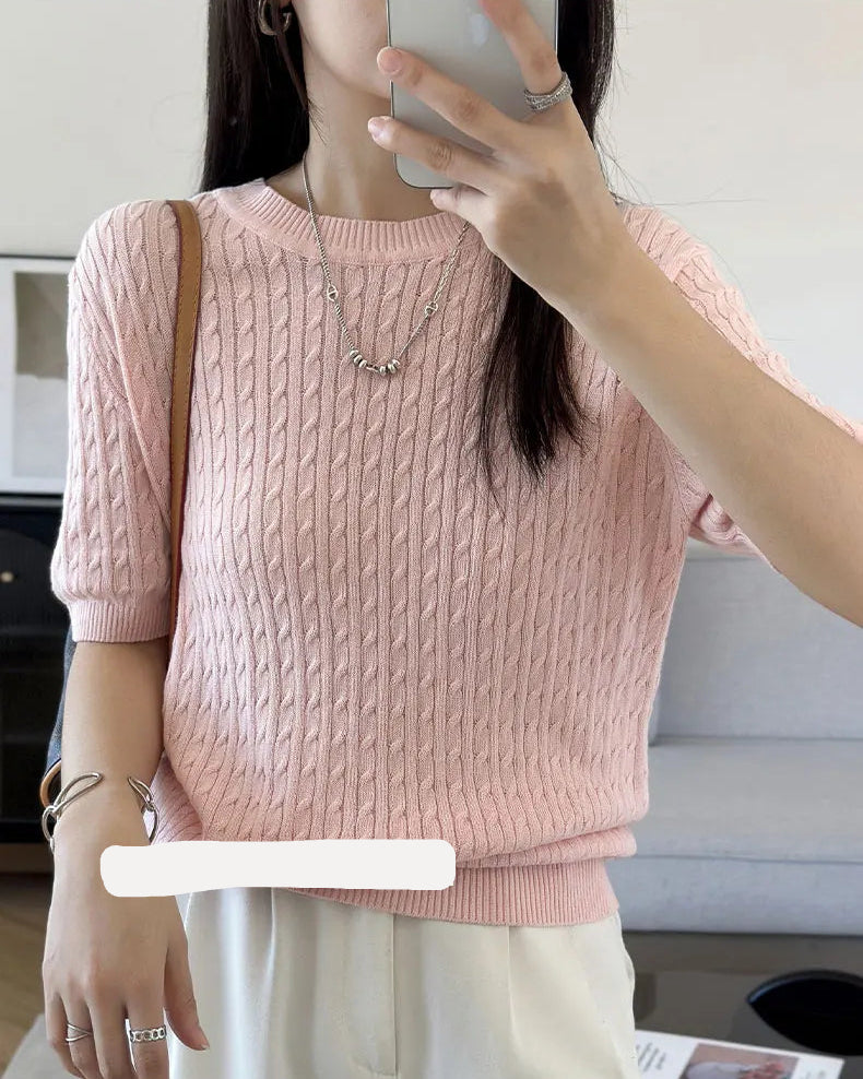 Pure Cotton Crew Neck Short-Sleeve Knit T-Shirt