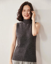 Cashmere Knitted Sleeveless Mock Neck Sweater