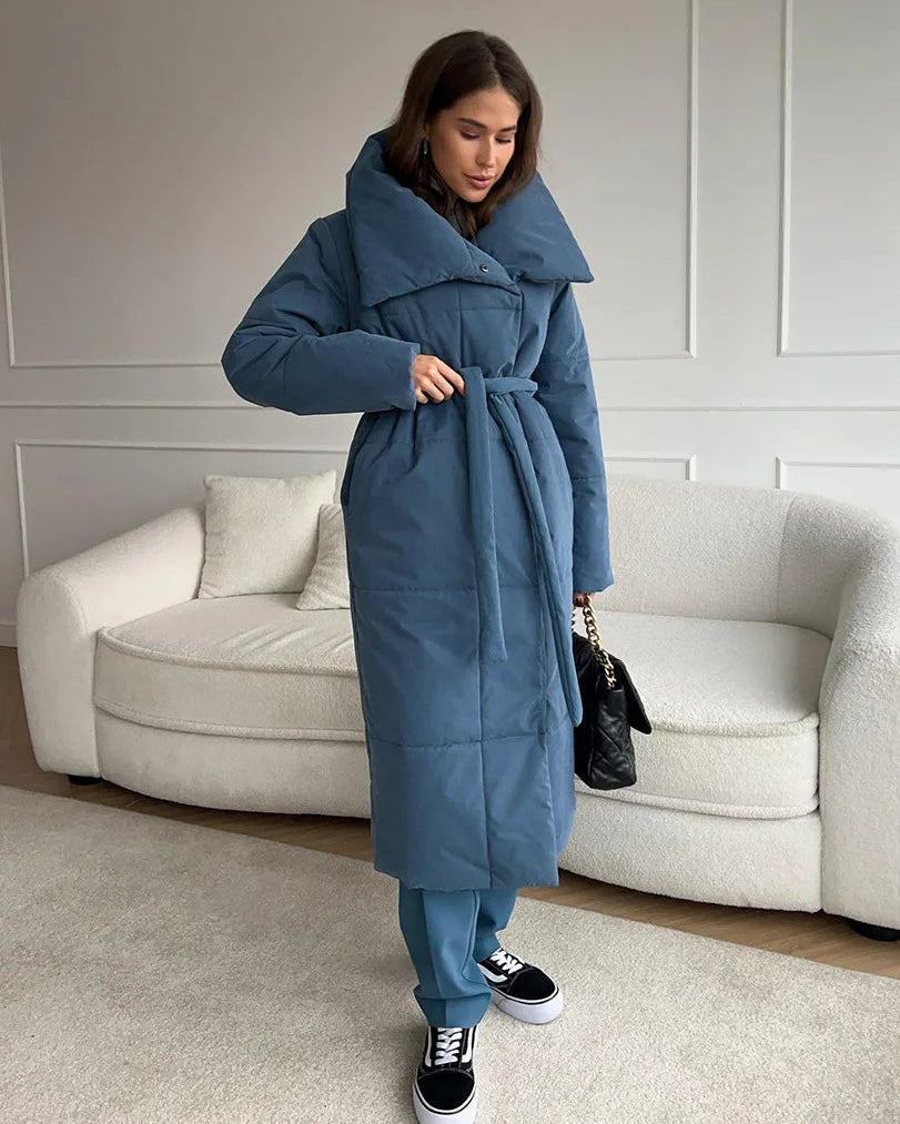 Belted Quilted Long Puffer Coat
