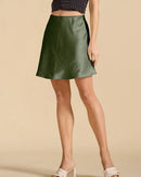 Elastic Waist Satin A-Line Mini Skirt