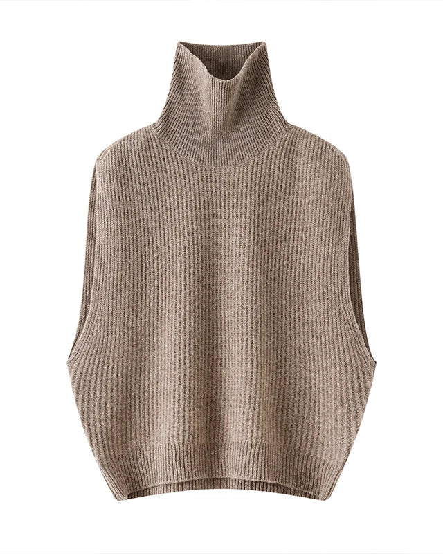 Wool Turtleneck Knit Sleeveless Vest