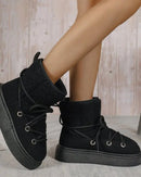 Lace-Up Flannel Mid-Calf Snow Boots