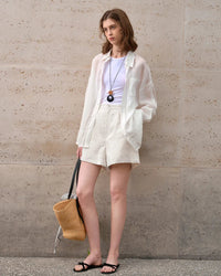 High-Waisted Casual Linen Shorts